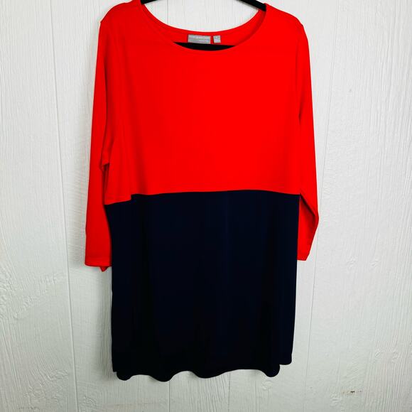 Susan Graver Premier Liquid Knit Tunic Top Coral Navy Color Block Size XL  QVC - Picture 11 of 12